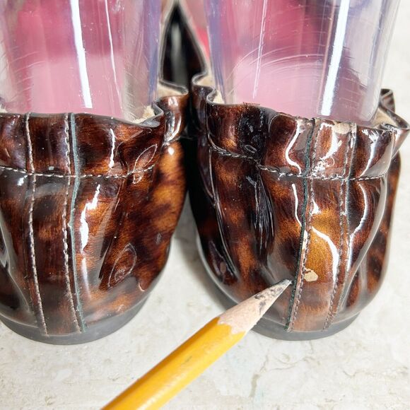 Lilly Pulitzer Logo Ballet Flats 8.5 Shoes Brown Shiny Leather Tortoise Pattern - Picture 7 of 10